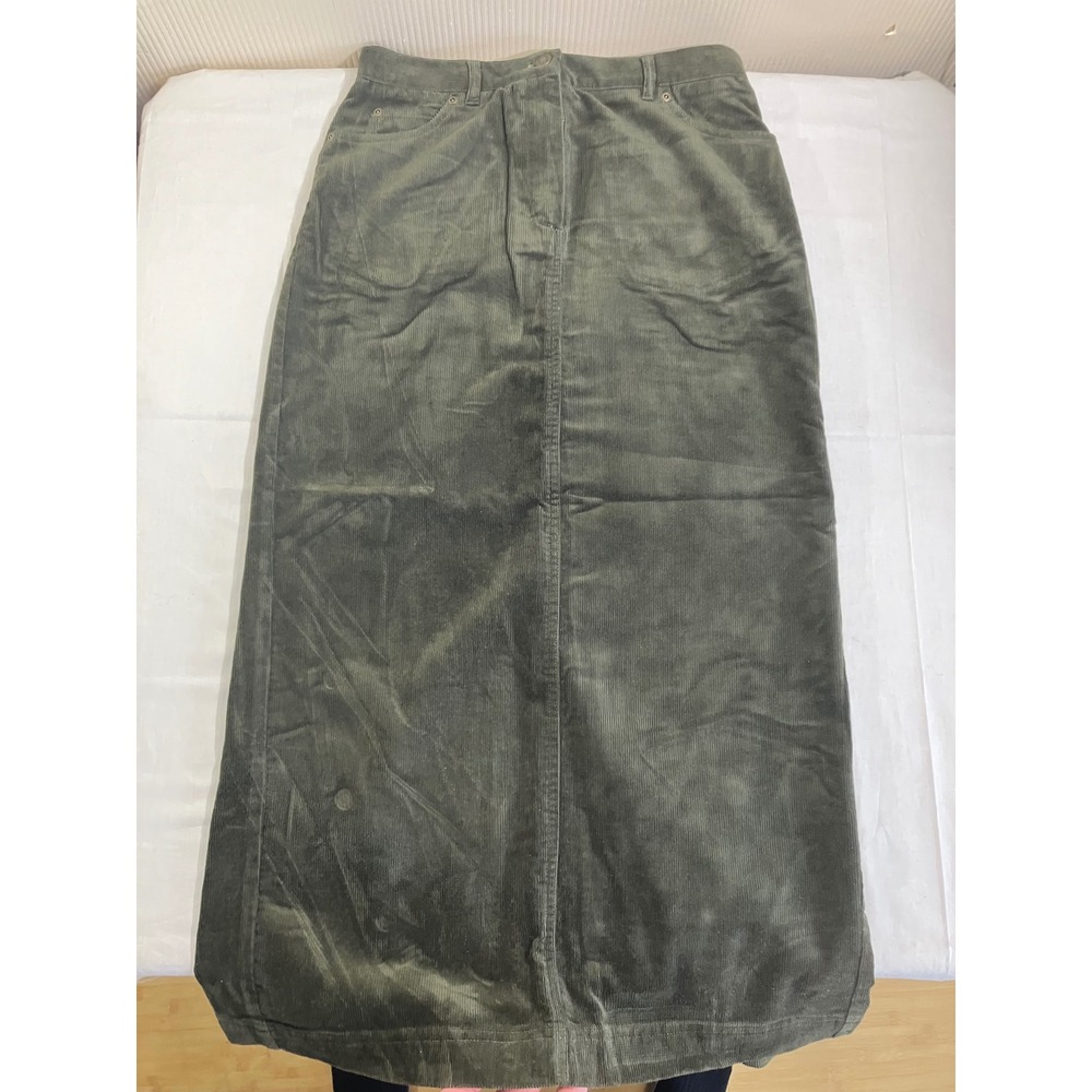 Jones New York Sport Olive Green Corduroy Maxi Skirt‎ Stretch Cotton Size 6 Long